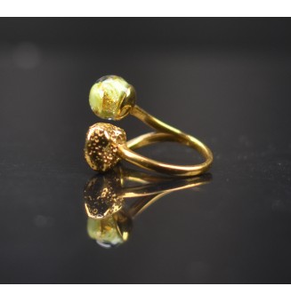 Bague réglable acier inoxydable doré avec perle de verre – Nouveau modèle - VERT et or