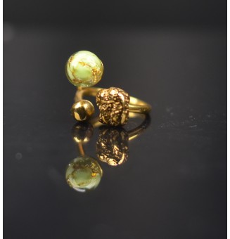 Bague réglable acier inoxydable doré avec perle de verre – Nouveau modèle - VERT et or