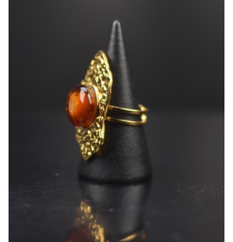 Bague réglable femme en acier inoxydable martelé avec cabochon en verre filé – bijou artisanal fait main Liloo Créations