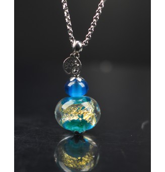 Collier long – Perles artisanales en verre filé, inclusions d’or | Pièce unique
