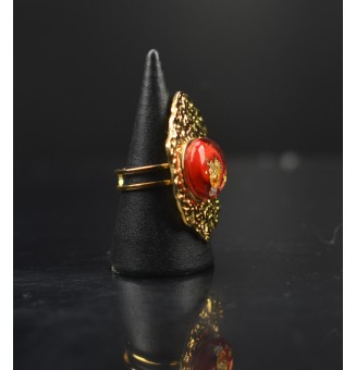 Bague réglable femme en acier inoxydable martelé avec cabochon en verre filé – bijou artisanal fait main Liloo Créations