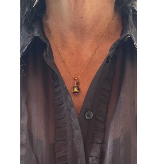 Collier court doré avec perle de verre bleu et or – Création artisanale