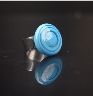 Bague réglable en Verre Filé au Chalumeau BLEUE  - acier INOXYDABLE