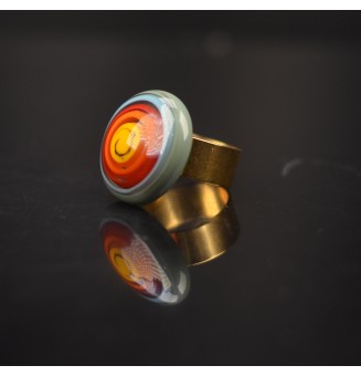 Bague réglable en Verre Filé au Chalumeau MULTICOLORE  - acier INOXYDABLE Doré