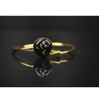 Bracelet pliable en acier inoxydable Doré – Cabochon "NOIR et Or" en verre filé - pour petits poignets