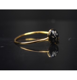 Bracelet pliable en acier inoxydable Doré – Cabochon "NOIR et Or" en verre filé - pour petits poignets