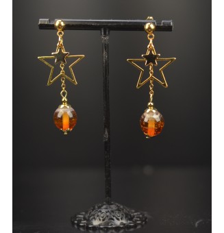 Boucles d’oreilles en perles verre filé – l’éclat du dégradé ambré - acier inoxydable doré