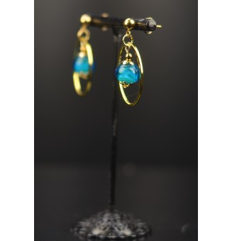 Boucles d’oreilles en perles verre filé – l’éclat du bleu vert - acier inoxydable doré