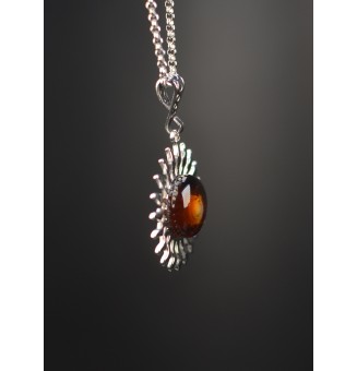Collier Soleil Ambré en Acier Inoxydable doré avec Perle de Verre Filé 45+3 cm