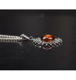 Collier Soleil Ambré en Acier Inoxydable doré avec Perle de Verre Filé 45+3 cm