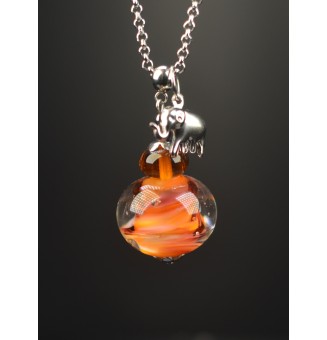 Collier "ORANGE ROUGE TERRACOTTA" en Perles de Verre et acier inoxydable 72 cm
