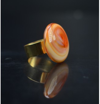 Bague réglable en Verre Filé au Chalumeau Multicolore  - acier INOXYDABLE Doré