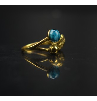 Bague réglable acier inoxydable doré avec perle de verre – Nouveau modèle - bleu et or