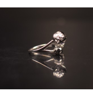 Bague réglable acier inoxydable avec perle de verre – Nouveau modèle - noir et argent