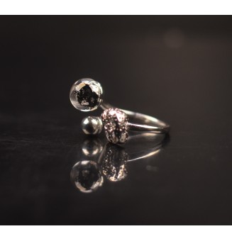 Bague réglable acier inoxydable avec perle de verre – Nouveau modèle - noir et argent