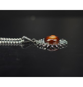 Collier Soleil Ambré en Acier Inoxydable doré avec Perle de Verre Filé 45+3 cm