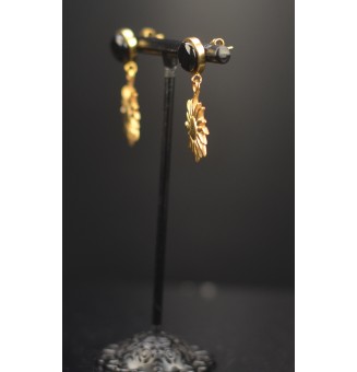 Boucles d’oreilles soleil en perles verre filé – l’éclat du noir - acier inoxydable doré