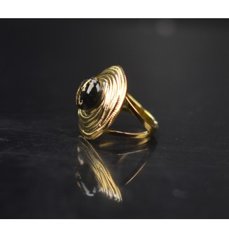 Bague en Verre Filé au Chalumeau "noir et feuille d'or"  - acier INOXYDABLE