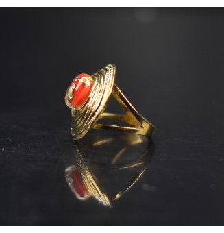 Bague en Verre Filé au Chalumeau "rouge et feuille d'or"  - acier INOXYDABLE