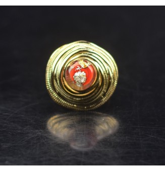 Bague en Verre Filé au Chalumeau "rouge et feuille d'or"  - acier INOXYDABLE