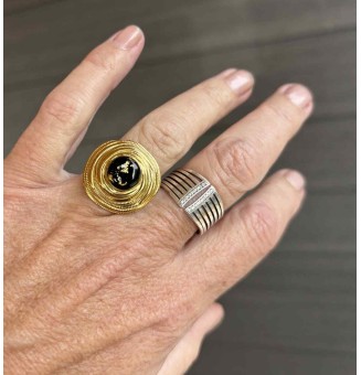 Bague en Verre Filé au Chalumeau "noir et feuille d'or"  - acier INOXYDABLE