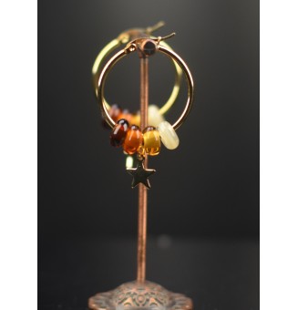 Créoles dorées en perles de verre filé – Dégradé ambré & étoile