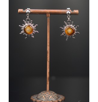Boucles d’oreilles “Soleil ambré” – cabochon de verre filé à la flamme, acier inoxydable