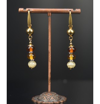 Boucles d’oreilles dégradé ambré – Verre filé artisanal & acier inoxydable doré