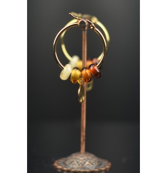 Créoles dorées en perles de verre filé – Dégradé ambré & arbre de vie