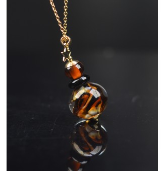 Collier long doré & perle de verre motif léopard – création artisanale