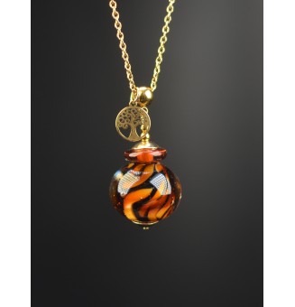 Collier long doré & perle de verre motif léopard – création artisanale