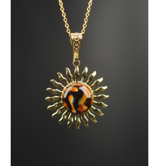 Collier Soleil "Léopard" en Acier Inoxydable doré avec Perle de Verre Filé 44+3 cm