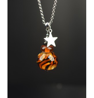 Collier long  & perle de verre motif léopard – création artisanale