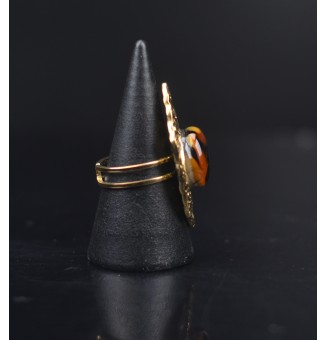 Bague réglable femme en acier inoxydable martelé avec cabochon en verre filé – bijou artisanal fait main Liloo Créations