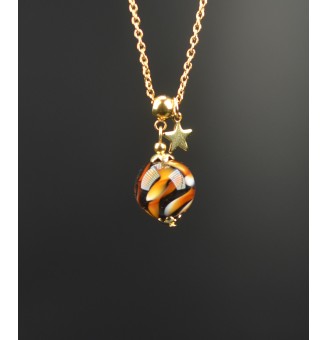 Collier court “LEOPARD” en perle de verre filée – Acier inoxydable doré - création artisanale