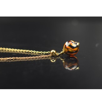 Collier court “LEOPARD” en perle de verre filée – Acier inoxydable doré - création artisanale