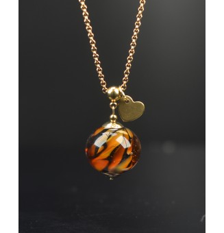 Collier long doré & perle de verre motif léopard – création artisanale