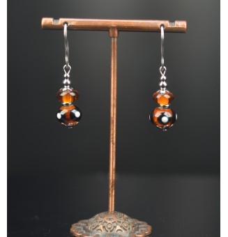 Boucles d’oreilles NOIR et AMBRE – Verre filé artisanal & acier inoxydable