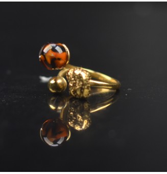 Bague réglable acier inoxydable doré avec perle de verre – Nouveau modèle - Léopardf