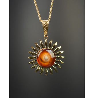 Collier Soleil Ambré en Acier Inoxydable doré avec Perle de Verre Filé 46+3 cm