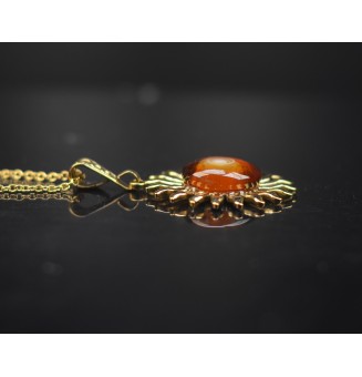 Collier Soleil Ambré en Acier Inoxydable doré avec Perle de Verre Filé 46+3 cm