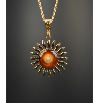 Collier Soleil Ambré en Acier Inoxydable doré avec Perle de Verre Filé 46+3 cm