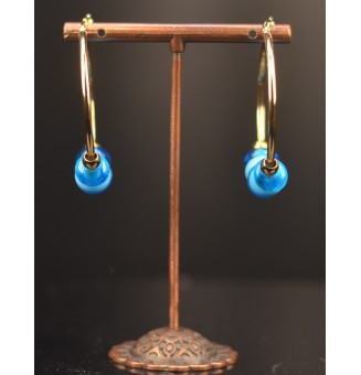 Créoles dorées 4 cm en perles de verre filé – BLEU - acier inoxydable