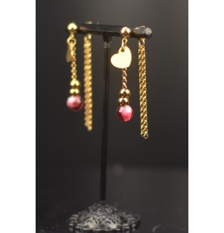Boucles d’oreilles pendantes double pendant – rose & acier inoxydable doré