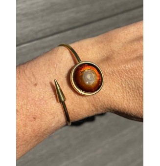 Bracelet pliable en acier inoxydable Doré – Cabochon 20mm "dégradé ambré" en verre filé - pour petits poignets