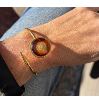 Bracelet pliable en acier inoxydable Doré – Cabochon 20mm "dégradé ambré" en verre filé - pour petits poignets