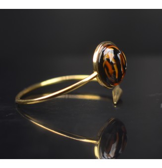 Bracelet pliable en acier inoxydable Doré – Cabochon 20mm "Léopard" en verre filé - pour petits poignets