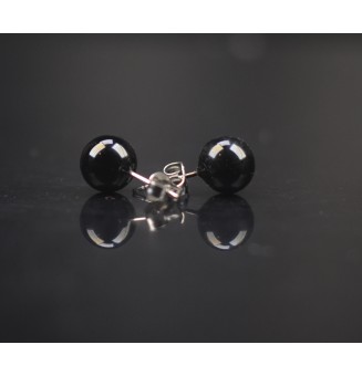 puces d'oreilles Gros diametre, noires 9 mm Acier Inoxydable en verre