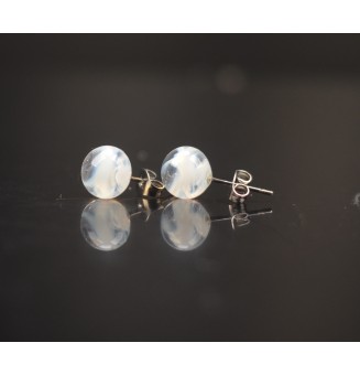 puces d'oreilles Gros diametre, blanc nuage 9 mm Acier Inoxydable en verre