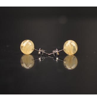 puces d'oreilles Gros diametre, ivoire ruban  9 mm Acier Inoxydable en verre